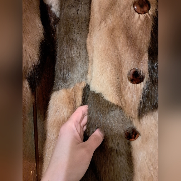 Muskrat multi-coloured long winter coat, Genuine fur, size Small - Picture 15 of 15